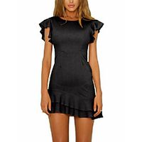 Women's Sheath Dress Short Mini Dress 5000 pieces in stock, large in stock, shipped on the same Yellow Blushing Pink White Black Red Short Sleeve Solid Color Ruffle Spring Summer Round Neck Active Lightinthebox - thumbnail