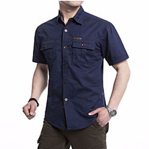 Men's Hiking Shirt  Button Down Shirts Fishing Shirt Short Sleeve Jacket Shirt Top Outdoor Quick Dry Lightweight Breathable Sweat wicking Autumn  Fall Spring Summer ArmyGreen Blue khaki Fishing Lightinthebox