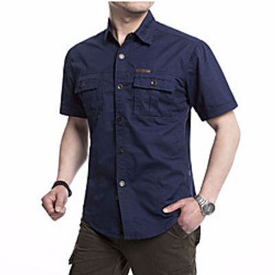 Men's Hiking Shirt  Button Down Shirts Fishing Shirt Short Sleeve Jacket Shirt Top Outdoor Quick Dry Lightweight Breathable Sweat wicking Autumn  Fall Spring Summer ArmyGreen Blue khaki Fishing Lightinthebox