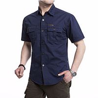 Men's Hiking Shirt  Button Down Shirts Fishing Shirt Short Sleeve Jacket Shirt Top Outdoor Quick Dry Lightweight Breathable Sweat wicking Autumn  Fall Spring Summer ArmyGreen Blue khaki Fishing Lightinthebox - thumbnail