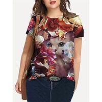 Women's Plus Size Print Cat Graphic Animal T shirt Large Size Crewneck Short Sleeve Basic Tops XL XXL 3XL Red Big Size Lightinthebox - thumbnail