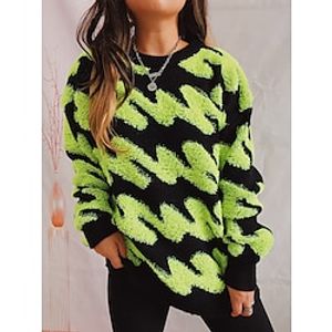 Women's Crew Neck Chunky Pullover Sweater Jumper Knit Polyester Knitted Spring Fall Winter Regular Home Work Daily Fashion Daily Casual Long Sleeve Striped Yellow Pink Blue S M L miniinthebox