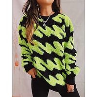 Women's Crew Neck Chunky Pullover Sweater Jumper Knit Polyester Knitted Spring Fall Winter Regular Home Work Daily Fashion Daily Casual Long Sleeve Striped Yellow Pink Blue S M L miniinthebox - thumbnail