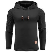 Men's Pullover Sweater Jumper Knit Sweater Ribbed Knit Regular Drawstring Knitted Plain Hooded Keep Warm Hoodie Daily Wear Going out Clothing Apparel Raglan Sleeves Fall Winter Black White S M L Lightinthebox - thumbnail