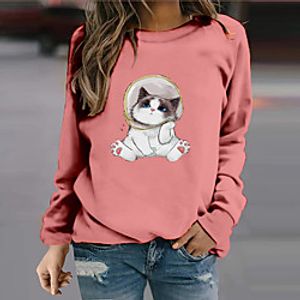 Women's Sweatshirt Pullover Cat Animal Print Daily Sports 3D Print Active Streetwear Hoodies Sweatshirts  Blue Purple Blushing Pink miniinthebox