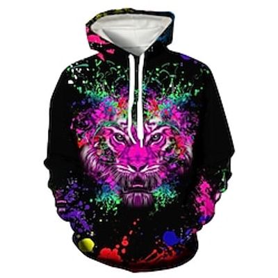 Men's Pullover Hoodie Sweatshirt Green Pink Orange Red Hooded Animal Tiger Graphic Prints Print Daily Sports 3D Print Basic Streetwear Designer Spring   Fall Clothing Apparel Hoodies Sweatshirts  Lightinthebox
