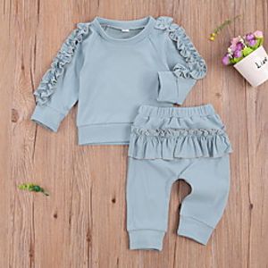 Baby Girls' Basic Solid Colored Ruffle Long Sleeve Regular Clothing Set Purple Blushing Pink Brown miniinthebox