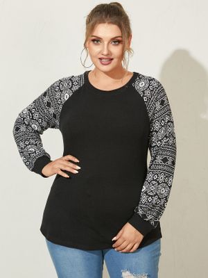 YOINS Plus Size Crew Neck Patchwork Long Sleeves Sweater YOINS Plus Size Crew Neck Patchwork Long Sleeves Sweater