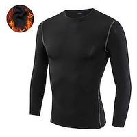 Men's T shirt Tee Gym Shirt Compression Shirt Training Shirt Fleece Crew Neck Long Sleeve Street Vacation Going out Casual Daily High Stretch Moisture Wicking Breathable Plain Wine Red Black Lightinthebox - thumbnail