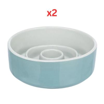 Trixie Slow Feeding Ceramic Bowl For Dogs - Blue 14cm (Pack Of 2)