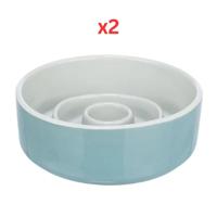 Trixie Slow Feeding Ceramic Bowl For Dogs - Blue 14cm (Pack Of 2)