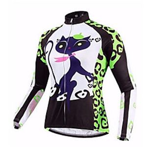 21Grams Cat Animal Women's Long Sleeve Cycling Jersey - BlackWhite Bike Jersey Top Thermal Warm UV Resistant Anatomic Design Sports Winter Fleece 100% Polyester Mountain Bike MTB Road Bike Cycling miniinthebox