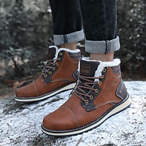 Men's Boots Snow Boots Vintage Classic British Daily Outdoor Leather Waterproof Non-slipping Wear Proof Booties / Ankle Boots Black Brown Dark Blue Winter miniinthebox