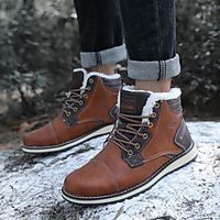 Men's Boots Snow Boots Vintage Classic British Daily Outdoor Leather Waterproof Non-slipping Wear Proof Booties / Ankle Boots Black Brown Dark Blue Winter miniinthebox - thumbnail