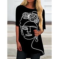 Women's T Shirt Dress Tee Dress Short Mini Dress Black Half Sleeve Abstract Print Spring Summer Round Neck Casual 2021 S M L XL XXL 3XL Lightinthebox - thumbnail