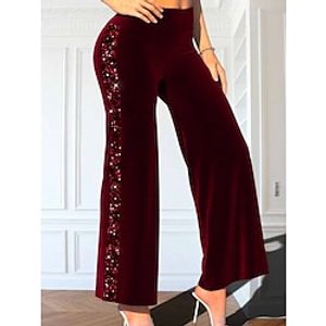 Women's Pants Trousers Full Length Velvet Designer Christmas Party Christmas claret S M Spring, Fall, Winter, Summer Lightinthebox