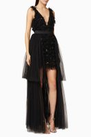 Detachable Train Sequin Mesh Dress - thumbnail