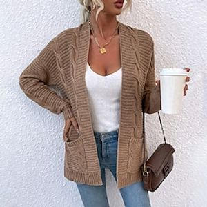 Women's Cardigan Sweater Jumper Cable Chunky Knit Tunic Pocket Thin Solid Color Open Front Basic Casual Daily Going out Winter Fall Navy Wine Red S M L  Long Sleeve  Regular Fit Lightinthebox