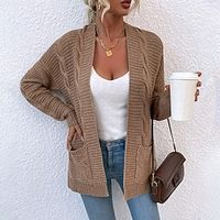 Women's Cardigan Sweater Jumper Cable Chunky Knit Tunic Pocket Thin Solid Color Open Front Basic Casual Daily Going out Winter Fall Navy Wine Red S M L  Long Sleeve  Regular Fit Lightinthebox - thumbnail