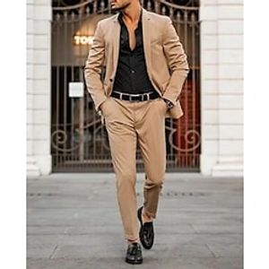 Khaki Men's Wedding Suits Solid Colored 2 Piece Daily Casual Street Style Plus Size Single Breasted Two-buttons 2023 miniinthebox