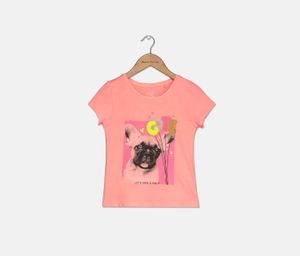 Kids Girls Short Sleeve Graphic Top  Neon Pink