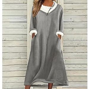 Women's Fleece Sweatshirt Dress Midi Dress Gray Long Sleeve Pure Color Pocket Winter Fall Boat Neck Casual Modern 2022 S M L XL 2XL 3XL Lightinthebox