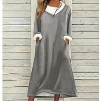 Women's Fleece Sweatshirt Dress Midi Dress Gray Long Sleeve Pure Color Pocket Winter Fall Boat Neck Casual Modern 2022 S M L XL 2XL 3XL Lightinthebox - thumbnail