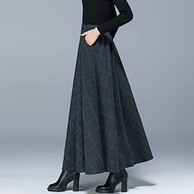Women's Swing Long Skirt Maxi Polyester White Blue Orange Dark Grey Skirts Pocket Print Long Summer Office / Career Date M L XL miniinthebox