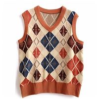 Plaid Geometry Argyle Retro Vintage Men's Knitting Print Sweater Vest Knitwear Outdoor Daily Vacation Sleeveless V Neck Sweaters Orange Fall Winter M L XL Sweaters Lightinthebox - thumbnail