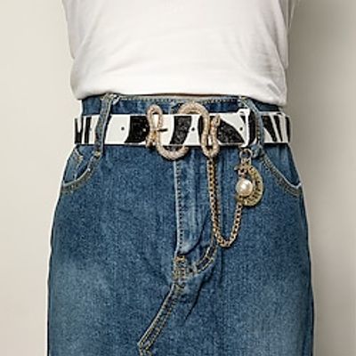 Women's Belt PU Black And White Waist Belt Dailywear Daily Color Block Lightinthebox