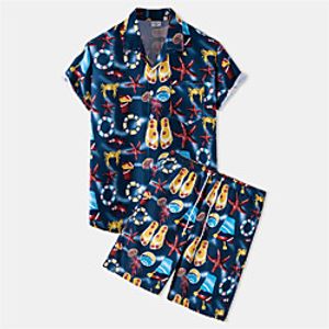 Men's Shirt Suits Shirt Starfish Conch Button-Down Short Sleeve Casual Tops Casual Fashion Hawaiian Breathable Navy Blue Lightinthebox