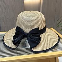 Fascinators Hats Headwear Acrylic / Cotton Straw Bucket Hat Straw Hat Sun Hat Holiday Beach Elegant Vintage With Bowknot Pure Color Headpiece Headwear Lightinthebox