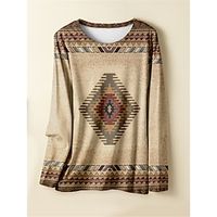 Women's Christmas Pajamas Top Geometic Color Combo Warm Retro Comfort Home Daily Bed Spandex Warm Breathable Crew Neck Long Sleeve Fall Winter Wine Blue Lightinthebox - thumbnail