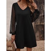 Women's Black Dress Party Dress Lace Dress Mini Dress Black Long Sleeve Pure Color Lace Spring Fall Winter V Neck Fashion Winter Dress Wedding Guest Evening Party 2023 S M L XL Lightinthebox - thumbnail