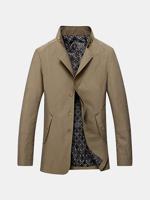 Mens Spring Fall Business Thin Jacket Stand Collar Single-breasted Easy-care Casual Outwear - thumbnail