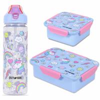 Eazy Kids Lunch Box Set And Tritan Water Bottle With 2In1 Drinking Flip Lid And Sipper Unicorn - Blue