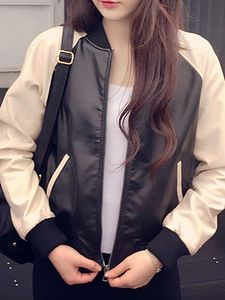 High Neck Slit Pocket Zips Color Block Long Sleeve Jackets