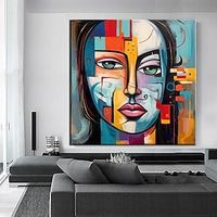 Large Hand Painted Abstract Women faces Canvas Painting Modern Decor wall pictures for living room Wall Art pattle knife oil painting Home Decoration ready to hang or canvas miniinthebox - thumbnail