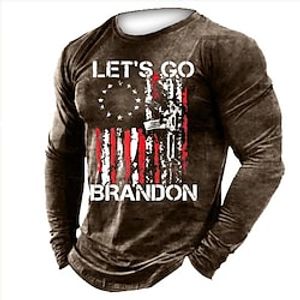 Men's T shirt Tee Graphic Prints American Flag Crew Neck Street Casual Print Long Sleeve Tops Fashion Breathable Comfortable Big and Tall Brown  Summer Lightinthebox