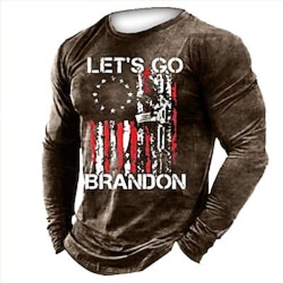 Men's T shirt Tee Graphic Prints American Flag Crew Neck Street Casual Print Long Sleeve Tops Fashion Breathable Comfortable Big and Tall Brown  Summer Lightinthebox