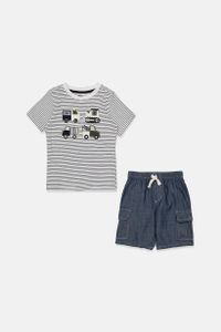 Toddler Boys 2-Pc. Stripe T-Shirt & Twill Short  White/Chambray