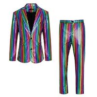 Men's Party Sparkle Suits 2 Piece Rainbow Pattern Tailored Fit Single Breasted Two-buttons Silver Black BlueHalloween  2023 miniinthebox - thumbnail