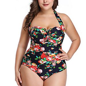 Women's One Piece Swimsuit Floral Black Blue Blushing Pink Orange Swimwear Bathing Suits Lightinthebox