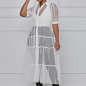 Women's A Line Dress Midi Dress White Black Short Sleeve Pure Color Mesh Spring Summer Shirt Collar Stylish Casual Modern 2022 S M L XL XXL 3XL 4XL miniinthebox