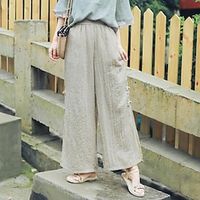 Women's Wide Leg Pants Trousers Palazzo Pants Faux Linen Black White Grey Fashion Casual Daily Wide Leg Full Length Comfort Plain M L Lightinthebox - thumbnail