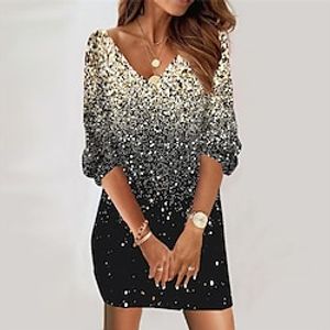 Women's Casual Dress Bodycon Sheath Dress Mini Dress Gold 34 Length Sleeve Color Gradient Print Winter Fall Autumn V Neck Loose Fit 2022 S M L XL XXL 3XL Lightinthebox