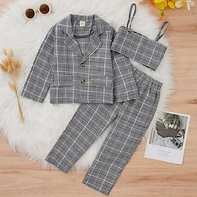 3 Pieces Toddler Girls' Rainbow Button Pants Suit Set Long Sleeve Active Formal 3-7 Years Spring Grey Lightinthebox
