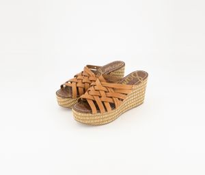 Womens Leather Wedge Sandals  Brown