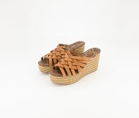 Womens Leather Wedge Sandals  Brown - thumbnail