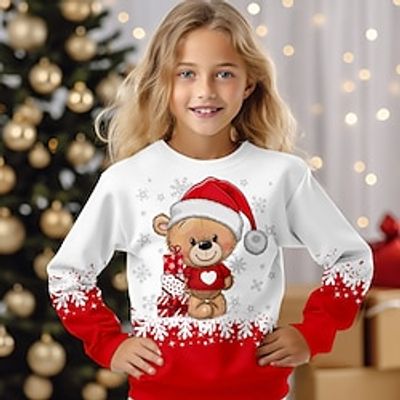 Christmas Girls' 3D Bear Snowflake Sweatshirt Pullover Long Sleeve 3D Print Fall Winter Fashion Streetwear Adorable Polyester Kids 3-12 Years Crew Neck Outdoor Casual Daily Regular Fit Lightinthebox
